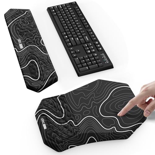 Ergonomic Mouse Pad and Keyboard Wrist Rest Support Set, Massage Design Mousepad for Carpal Tunnel Pain Relief, Memory Foam, Non-Slip PU Base for Computer Desk, Topographic Contour - color: Topographic