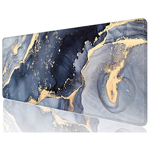 Desk Mat, 32" x 12" XXL Extended Large Gaming Mouse Pad, Desktop Decor Desk Pad, Cute Men Women Office Supplies and Accessories, XL Mouse Mat for Laptop & Keyboard, Blue Gray Gold Marble - color: Blue Gray Gold Marble, size: 32" x 12"
