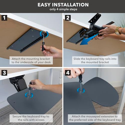 Mount-It! Under Desk Keyboard Tray, Adjustable Slide-Out Keyboard & Mouse Platform, 20.5" W × 11" D, Ergonomic Wrist Rest, Tilt & Swivel, Heavy-Duty Bolt-On Keyboard Drawer for Home Office, Blue - color: Blue