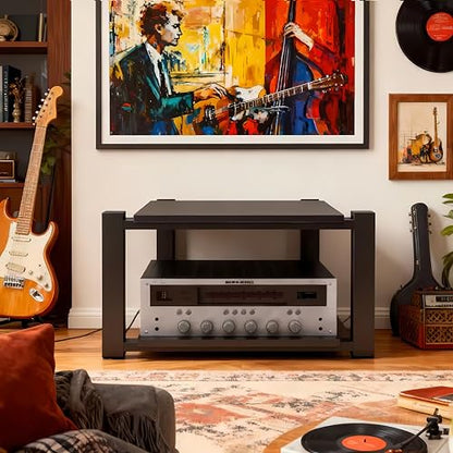 Heavy Duty Audio Rack Tower, Av Media Player Stand with Wooden Shelves, Black Cd Stereo Equipment Cabinet, Suitable for Home,Office/Audio Video/Theate (Black, 2 Tier) - size: 2 Tier