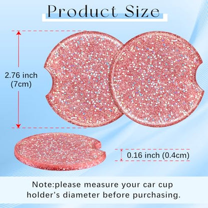 Swooflia Flower Car Cup Holder Coasters for Women - 2.75 Inch Cute Resin Clear Automotive Drink Cupholder Insert Car Accessories 2 Pack Bling Pink - color: Bling Pink