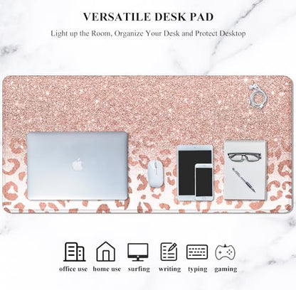 Auhoahsil Large Mouse Pad, XXL Desk Pad, Extened Mousepad 31.5" x 11.8", Non-Slip Rubber Base, Stitched Edges, Superior Surface, Gaming Keyboard Mat, Waterproof Desk Pad, Pink Gold Leopard - color: 10 Pink Gold Leopard, size: XL - 11.8 x 31.5 Inches
