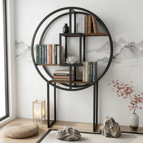 OFFICEROO Round Bookshelf 4ft – Circle Bookcase & Display Shelf for Collectibles, Tall Book Shelf for Living Room, Lego Shelf Display, Small Bookshelf & Action Figure Shelf