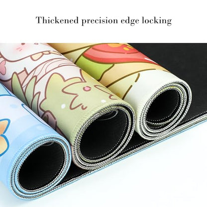 PERFECTSIGHT Cute Cat Desk Mat Kawaii Fast Food Desk Pad, Switch Large Gaming Mouse Pad, Cartoon Deskmat Mousepad, Anime Blotter Protector Laptop Keyboard Pad for Women Girls, Kitty - color: Yellow