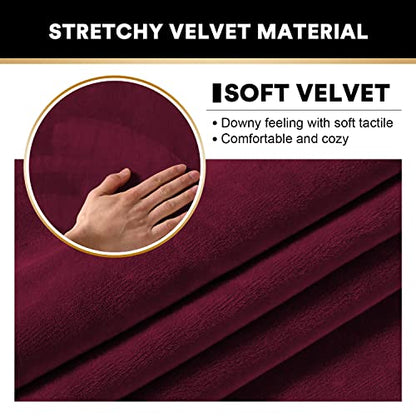 PrinceDeco 4 Pack Thick Velvet Stretch Armrest Covers for Chairs and Sofas Armchair Covers for Arms Couch Arm Covers Armrest Covers for Sofa Non Slip, Burgundy - color: Burgundy