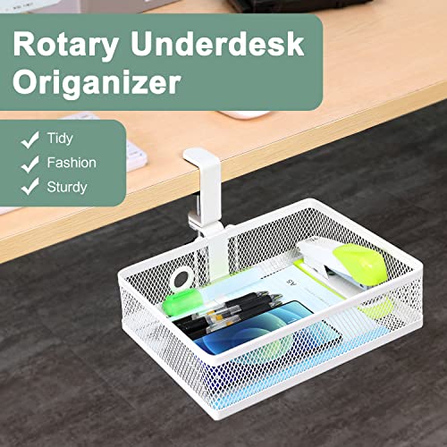 ROSYLINE Clamp On Desk Organizer - Under Desk Hanging Drawer with Storage Basket, Multi-Scene Mount Tray for Home Dorm Office (White) - color: White-Clamp-On