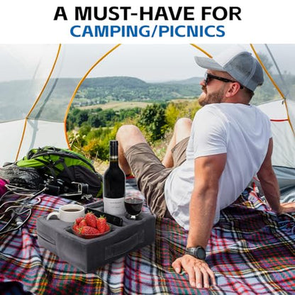 G GOOD GAIN Couch Cup Holder Pillow-Sofa Cup Holder Cozy Buddy | Bed Drink Caddy Holds Tablet, Remote, Snacks | Waterproof Anti-Spill Sofa Beverage Tray for Car, Park, Beach, Picnic, Boat, RV(Grey) - color: Gray, size: 12.5 x 9.5 inches