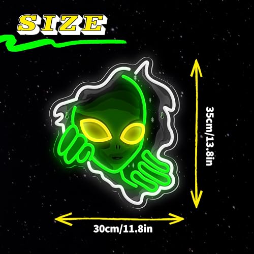 Alien Neon Sign,Dimmable Green Alien Led Neon Lights for Wall Decor Game Room Home Bar Party Bedroom Man Cave Decor,USB Powered Alien Light up Sign Gifts for Kids Teen Boy Room Decor - color: Alien