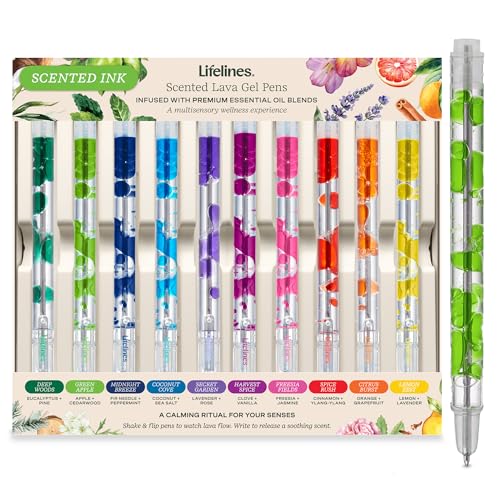 Lifelines Scented Lava Gel Pen Set, 10-Pack (Multi-Color) - 0.5mm Colored Gel Pens Infused with Scented Essential Oil Blends & Mesmerizing Lava - School Supplies for College Kids & Adults - color: Multicolor - 10 Pack