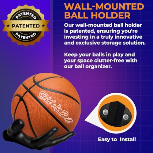 Wall-Mounted Ball Holder – Premium Resin – Basketball, Soccer, Football Display – Secure Ball Hanger, Sports Room Decor, Basketball Wall Mount for Man Caves, Memorabilia - color: Black