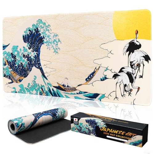 BELLEMOND Japanese Art Desk Mat | Large 31.5x11.8in Anime Mouse Pad for Keyboard & Mouse | Non-Slip Base, Water-Repellent | Original Japanese Design | Waves of Harmony - color: Waves of Harmony