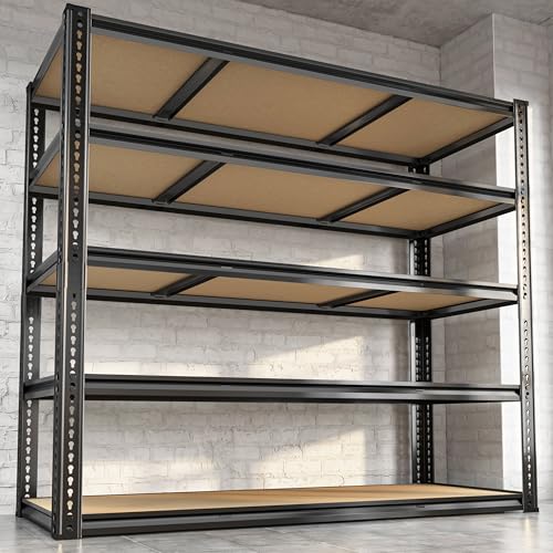 48"W Garage Shelving, 3050LBS Storage Shelves Heavy Duty, 5 Tier Metal Shelving Unit Adjustable Garage Shelves Heavy Duty Shelving for Warehouse,Commercial, Kitchen, 48" W × 24" D × 72" H, Black - size: 48"W x 72" H x 24" D