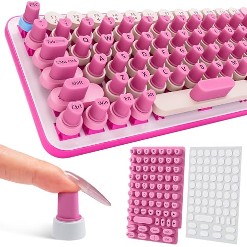 70PCS Universal Long Nails Keyboard Stickers, Self-Adhesive Raised Keyboard Bubbles, Keyboards Cap for Long Acrylic Nail, Silicone Heart Shaped Keyboards Cover for Women Girl Present - Hot Pink - color: 70PCS - Rose Red