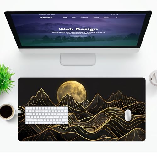 VNDL Large Japanese Gaming Mouse Pad, Black and Gold, Premium Non-Slip Anime Desk Pad for Office, Extended XL XXL Mouse Mat and Laptop Pad, Waterproof and Stiched Edges 31.5 x 15.7 in (topo1) - color: topo1