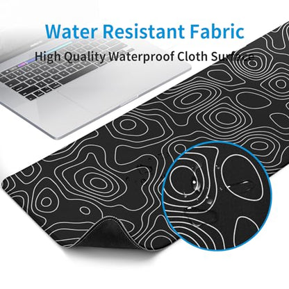 Black Topography Contour Gaming Mouse Pad Large Anime Topographic Map Mousepad Extended Mouse Pad Gaming Big Desk Pad Keyboard Pad with Stitched Edge Non-Slip Rubber Base - color: Black Topographic Map 01