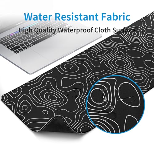 Black Topography Contour Gaming Mouse Pad Large Anime Topographic Map Mousepad Extended Mouse Pad Gaming Big Desk Pad Keyboard Pad with Stitched Edge Non-Slip Rubber Base - color: Black Topographic Map 01