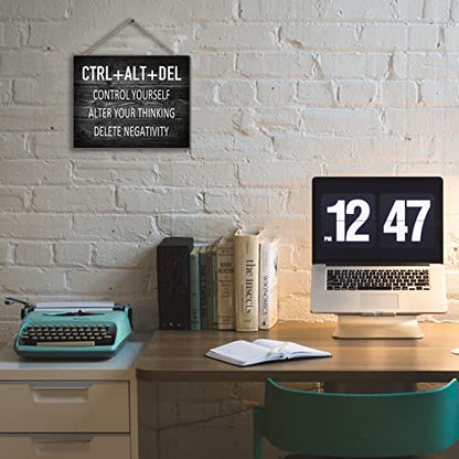Artinme Inspirational Wall Decor for Office, CTRL+ALT+DEL Wood Signs Plaque, Black and White Artwork Office Wall Decoration & Home Wall Decor, 8 x 10 Inch