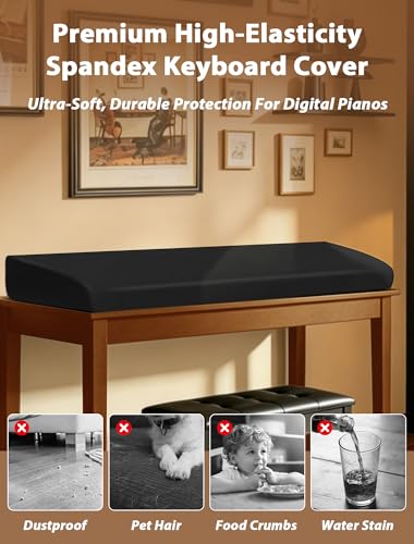 88 Keys Piano Keyboard Dust Cover, Stretchy Protective Keyboard Cover with Elastic Cord Locking Clasp, Universal Fit for All 88 Keys Digital Electronic Pianos, Must Have Piano Accessories - size: 88 Keys