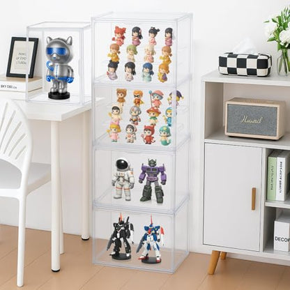 2-Pack Acrylic Display Case for Collectibles, Modular 3-Tier Clear Display Box with Magnetic Door, Stackable Figure Cabinet for Blind Box, Mini Figures, Vinyl Figures & 1:24 Diecast Cars - size: Medium