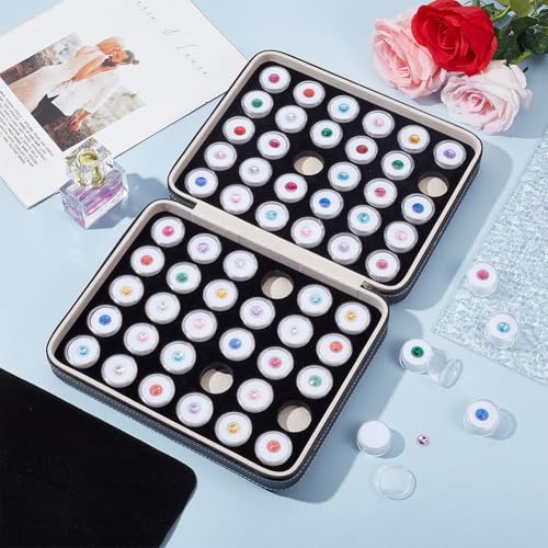 BENECREAT 60 Pcs 1.2x0.6 Inch Plastic Gem Jars, Closeable Gemstone Collection Storage Box with Foam Insert, Display Tray Set for Loose Diamond Collectibles Crystal, Diamond Display Case - color: White