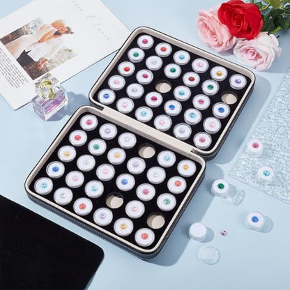 BENECREAT 60 Pcs 1.2x0.6 Inch Plastic Gem Jars, Closeable Gemstone Collection Storage Box with Foam Insert, Display Tray Set for Loose Diamond Collectibles Crystal, Diamond Display Case - color: White