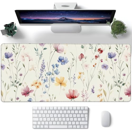 Desk Pad, Watercolor Floral Flowers Leaves XXL Gaming Mouse Pad with Stitched Edges,Non-Slip Waterproof Rubber Base Large Desk Mat for Keyboard and Mouse 35.4"x15.7" - color: Colour6, size: 35.4" x 15.7"