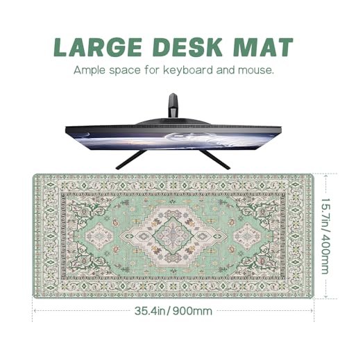 Baziabbo Green Desk Mat,XXL Extended Big Mouse Pad,Gaming Mousepad with Stitched Edge,Non-Slip Rubber Base Keyboard Desk Pad for Home Office Study Game - color: Green