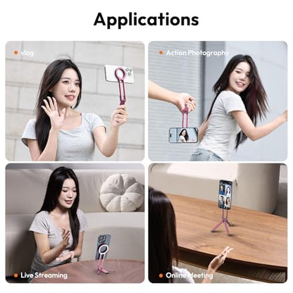 ULANZI MA30 Magnetic Phone Tripod Stand for iPhone - Aluminium Maglock Smartphone Mini Tripod Pocket Cell Phone Stand Strong Magnet Quick Mount Compatible with iPhone 17 16 15 14 13 12 Series, Pink - color: Pink