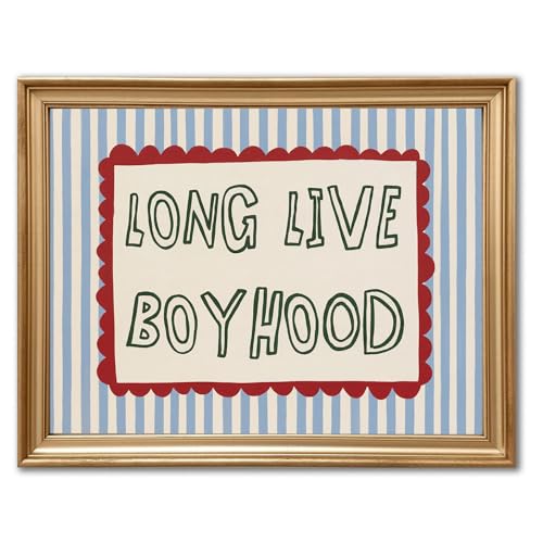 Vintage Boy Room Decor Nursery Wall Art Nursery Long Live Boyhood Wall Art Poster Red and Blue Striped Kid's Room Decor Girl & Boy Bedroom Poster for Toddler Room Bedroom Playroom, 24"x16" Unframed - color: Long Live Boyhood Unframed, size: 16"L x 24"W