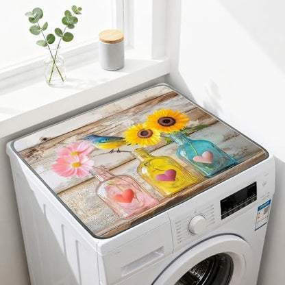 Nuxovilar Sunflower Bird Dryer Cover for the Top, Non-slip Washer & Dryer Protector, 23.62"x19.68" Dust-proof Washing Machine Mat, Diatom Mud Polyester Top Pad for Laundry Room - color: YTT00283-A