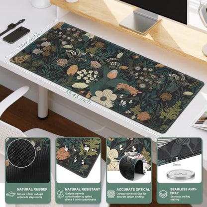 iCasso Desk Mat, XXL Large Mouse Pad for Desktop, Cute Pad With Stitched Edges, Anti-Slip Big Mousepad, Keyboard Mat for Computer, Work, Gaming (Weeds) - color: Weeds