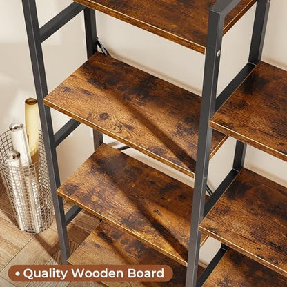 SUPERJARE Triple Bookshelf, Bookcase with 11 Open Display Shelves, Wide Book Shelf Book Case for Home & Office, 4 Tier, Brown - color: Rustic Brown, size: 4 Tier