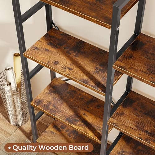 SUPERJARE Triple Bookshelf, Bookcase with 17 Open Display Shelves, Wide Book Shelf Book Case for Home & Office, 6 Tier, Brown, ABC003Z - color: Rustic Brown, size: 6 Tier