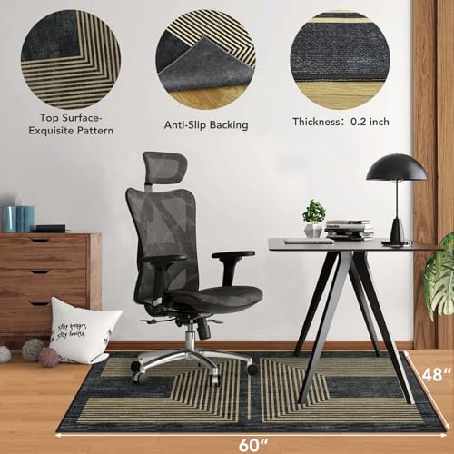Office Chair Mat for Hardwood Floor&Tile Floor,48"X 60" Heavy Duty Desk Chair Mat for Hard Floors,Under Desk Rug for Rolling Computer Chair,Anti Slip,Low Pile Carpet Floor-Geo Black - color: Geo Black, size: 48"X 60"