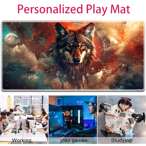 MTG Playmat, Smooth Surface Game Play Pad MTG TCG 24 x 14 inch with Storage Bag, Non-Slip Mouse Pad Card Fighting Game, The Dreamcatcher Wolf - color: The Dreamcatcher Wolf