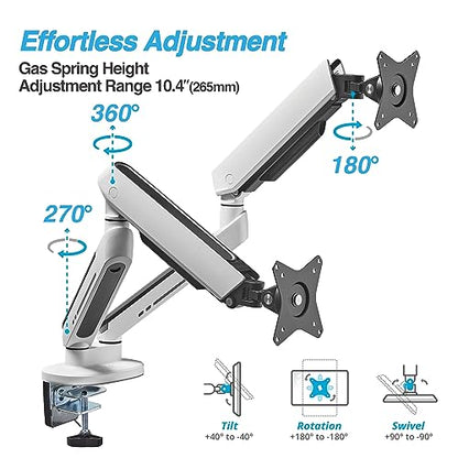 AVLT Dual 27”-43” RGB Gaming Monitor Arm Desk Mount Built-in 20 Lighting Modes Touch Button Control Fits Flat/Curved/Ultrawide Screen Height Swivel Tilt Rotation Adjustable Stand -White - color: White - Dual