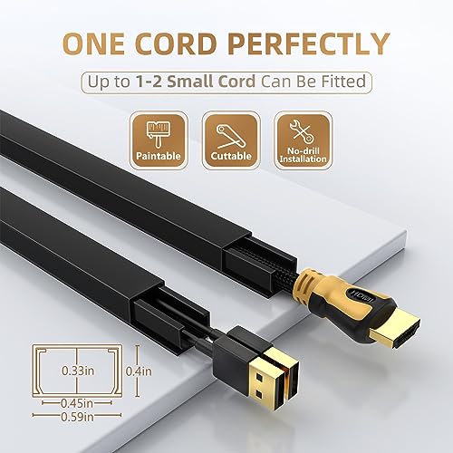 Delamu Black Cord Hider, 85in Cord Covers for Wires on Wall, One-Cord Cable Hider, Wire Hiders Wire Covers for TV Cords on Wall, Easy Mount Cable Cover Management Kit, 6X L14.2 W0.59 H0.4in, Black - color: Black, size: 85in L x 0.59in W x 0.4in H