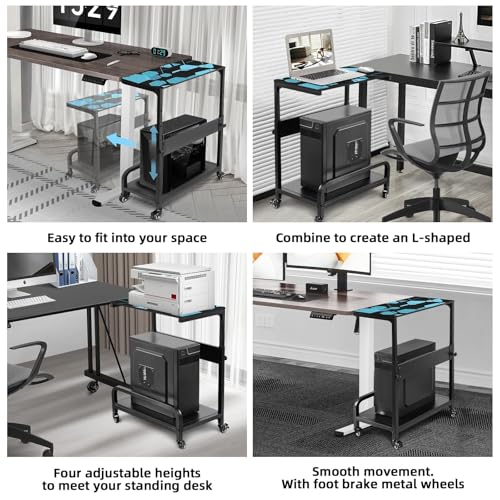 Adjustable Computer Tower Stand Large with Guardrail, 2 Tier Gaming PC Tower Stand for ATX, E-ATX, ITX, Rolling Floor Cart with Locking Metal Wheels, 32.7" X 21.6" X 15.8"