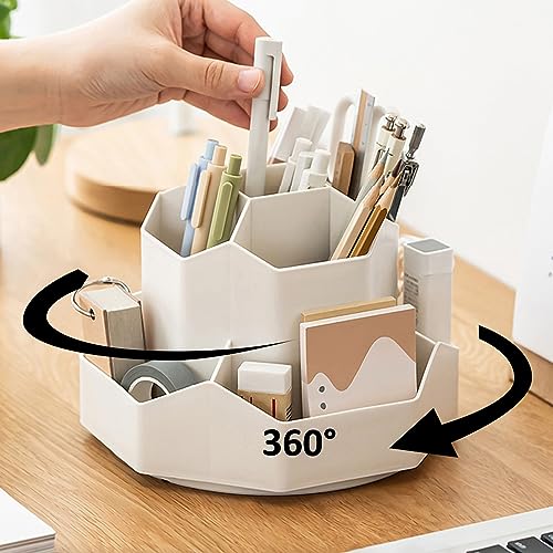 Pencil Pen Holder for Desk, 9 Slots 360 Degree Rotating Desk Organizer, Cute Pen Organizers Stationery Supplies for Office Home & Art Supply (Beige) - color: 9 Slot-Beige