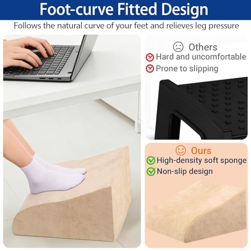Foot Rest for Under Desk at Work, Ergonomic Under Desk Footrest with Washable Cover for Office, Home & Gaming Leg Elevation Pillow Beige - color: E-beige