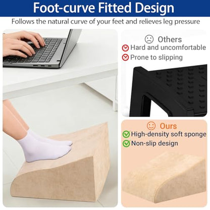 Foot Rest for Under Desk at Work, Ergonomic Under Desk Footrest with Washable Cover for Office, Home & Gaming Leg Elevation Pillow Beige - color: E-beige