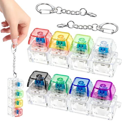 2 PCS 4-in-1 Keyboard Fidget Toy Keychain, Finger Clicky Button Toy Stress Relief Keychain with Swappable Keycaps, Mini Mechanical Key Fidget for Office Desk Focus Gifts (Mix Transparent) - color: Mix Transparent