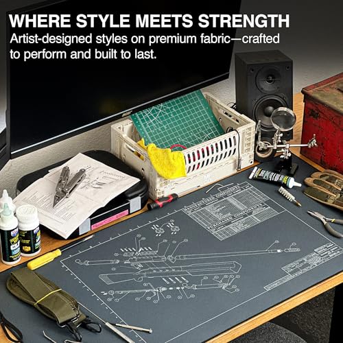 MPCO. Blueprints Large Gaming Desk Pad - 36" x 17" Duraglyde Fabric Browning 50 Cal – Blue Desk Mats - Non-Slip, Washable, Smooth Glide for Precision Gaming & Work - color: Duraglyde Browning 50 Cal – Blue