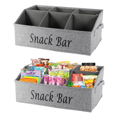 Snack Organizer for Countertop, 6 Compartment Snack Bin with Side Handles, 2 Pack Fabric Snack Basket Container, Lightweight Snack Bar Station Organizer, Kitchen Pantry Storage - Gray - color: Gray-2 Pack