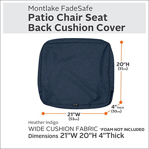 Classic Accessories Montlake Water-Resistant 21 x 20 x 4 Inch Outdoor Back Cushion Slip Cover, Patio Furniture Cushion Cover, Heather Indigo Blue, Patio Furniture CushionCovers (Pack of 6) - color: Heather Indigo, size: 21 x 20 x 4 Inch (Pack of 6)
