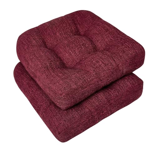 downluxe Chair Cushions for Dining Chairs 2 Pack, Tufted Indoor Chair Pads with Non-Slip Bottom, U-Shaped Kitchen Chair Cushions, 18"x18"x4", Burgundy - color: Burgundy, size: 18"x18"x4"(2 Pack)