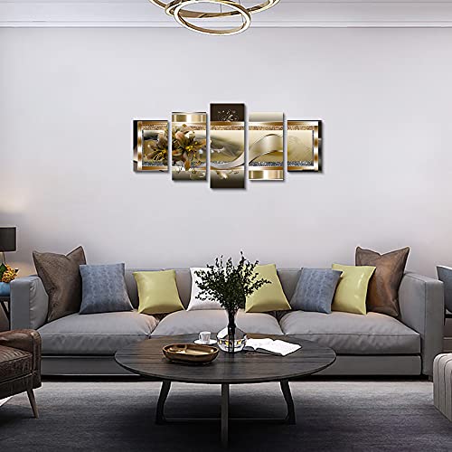 LUDUHU Yellow Orchid Flowers Canvas Print - Abstract Wall Art Painting Decor for Home Decoration Artwork Picture Bedroom Yellow Lily Floral (D,Oversize 40x20inch) - color: D, size: Oversize 40x20inch