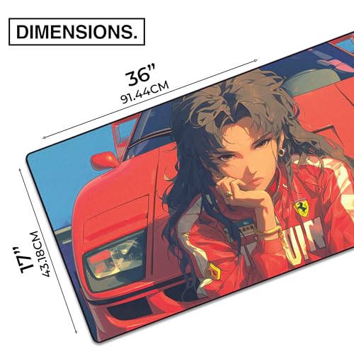 MPCO. Original Large Gaming Desk Mat – 36" x 17" Duraglyde Manga Motors Fayes-Ferrari Full Desk Mouse Pad for Smooth Precision – Non-Slip, Washable Extra-Large PC Mouse Pad for Gaming Sessions - color: DuraGlyde Fayes-Ferrari