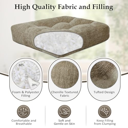 downluxe Chair Cushions for Dining Chairs 2 Pack, Tufted Indoor Chair Pads with Non-Slip Bottom, U-Shaped Kitchen Chair Cushions, 17"x17"x4", Khaki - color: Khaki, size: 17"x17"x4"(2 Pack)