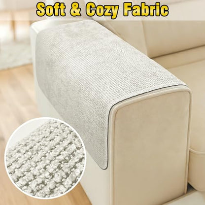 Couch Arm Covers, Sofa Arm Covers, Waterproof Armrest Cover for Sofa, Loveseat, Armchair, Anti-Slip Recliner Arm Cover, Headrest Cover, Arm Chair Covers Set of 2 (Beige, 24"×24") - color: Beige, size: 24" x 24" - 2 pcs